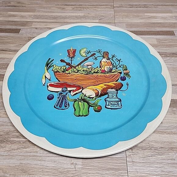 Unbranded Other - Vintage MCM Retro Metal Serving Tray Kitchen Blue Fruit for Eaton's of Canada.